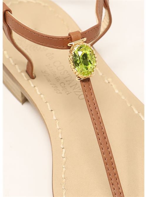 Leather sandals with green light point Da Costanzo | BIGSTONEJEWELCUOIOVERDE